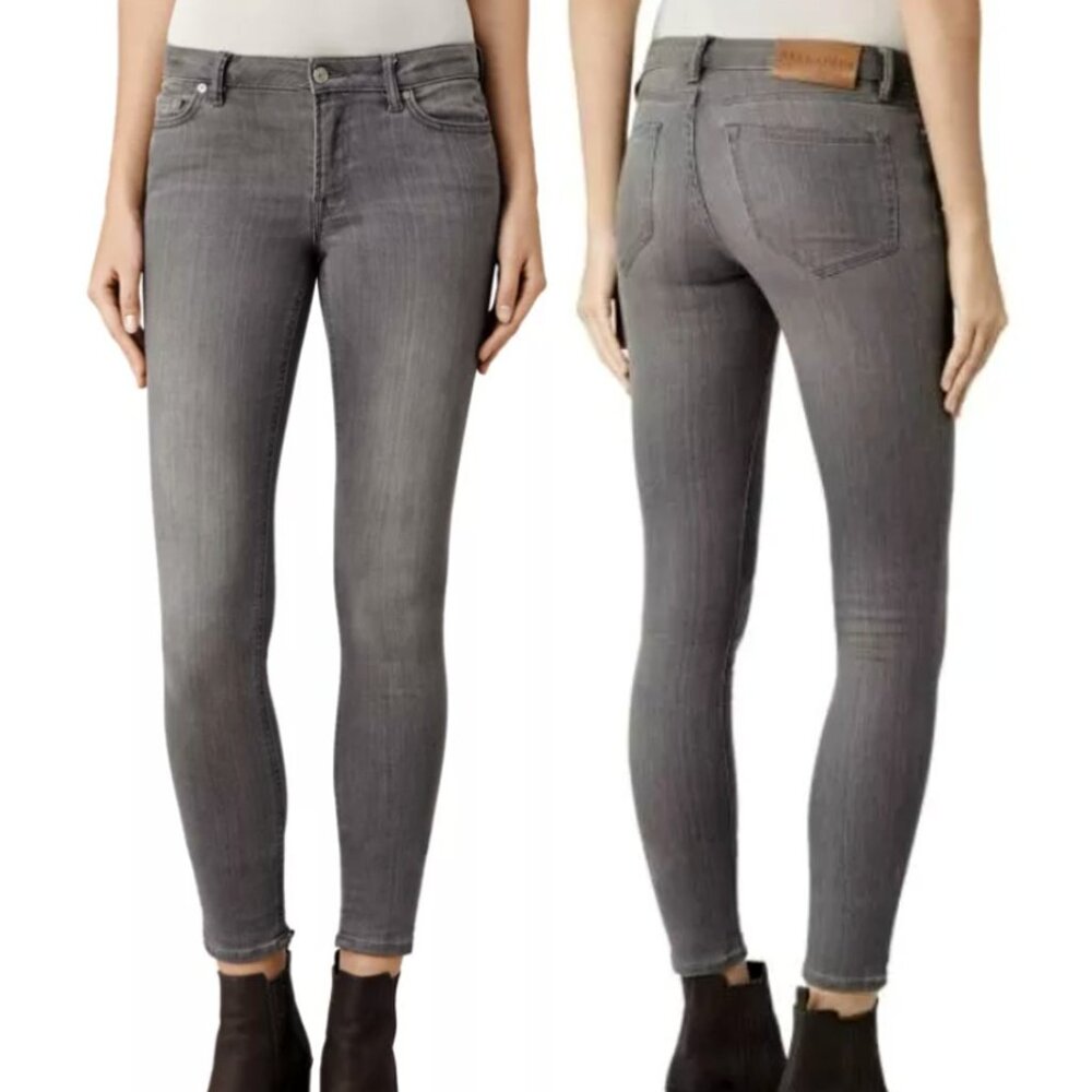 All Saints Women's MAST Skinny Denim Jeans‎ Washed Gray Size W29